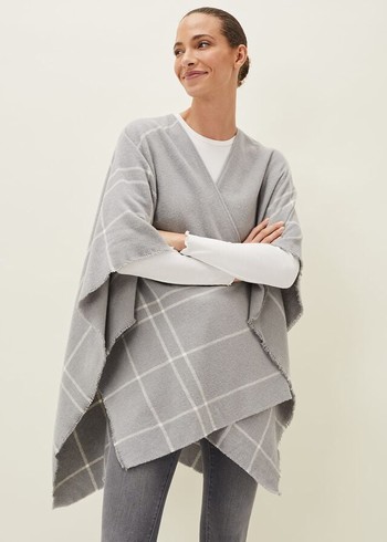 Phase Eight Shauna Check Cape Scarves Grey USA | 8704513-JM